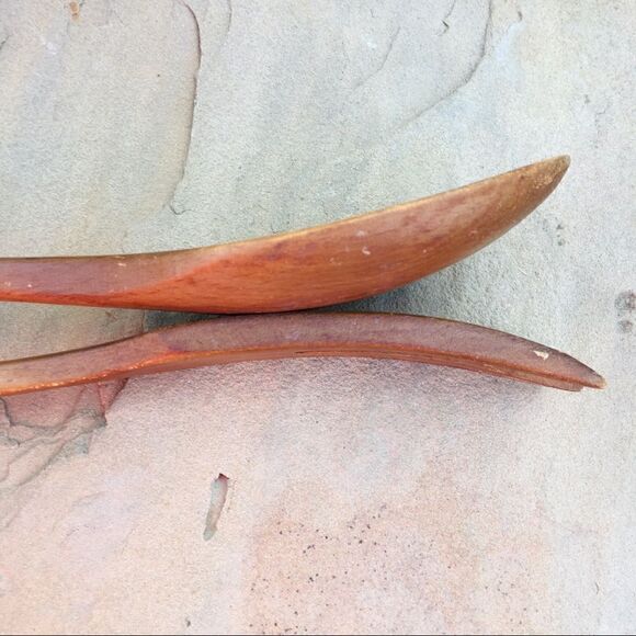 Vintage Hardwood Spoon Fork Salad Serving Decorative Utensil Set - Picture 9 of 13